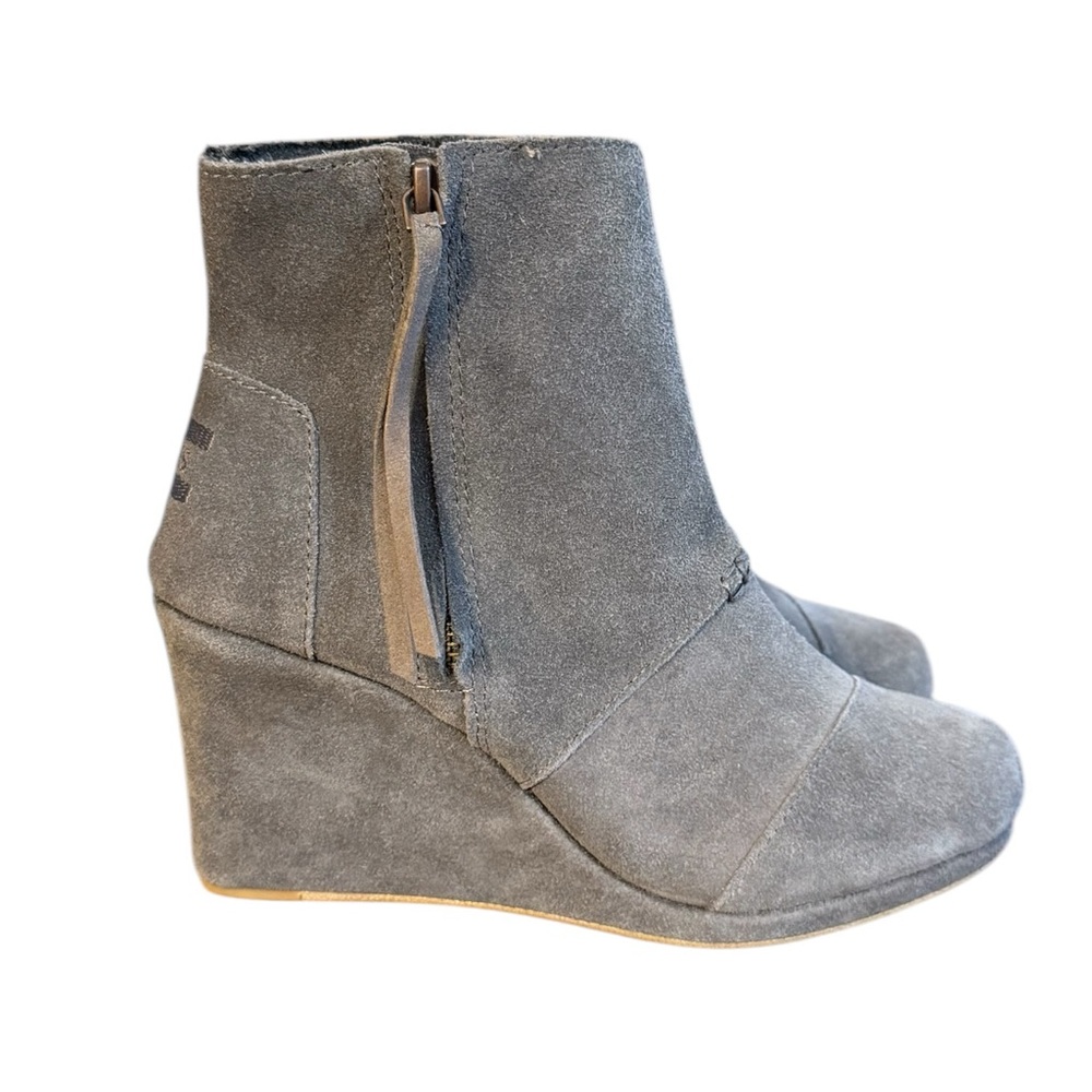 Toms Desert Wedge Suede Leather Ankle bootie Brown Women’s Size 7.5 Side Zip